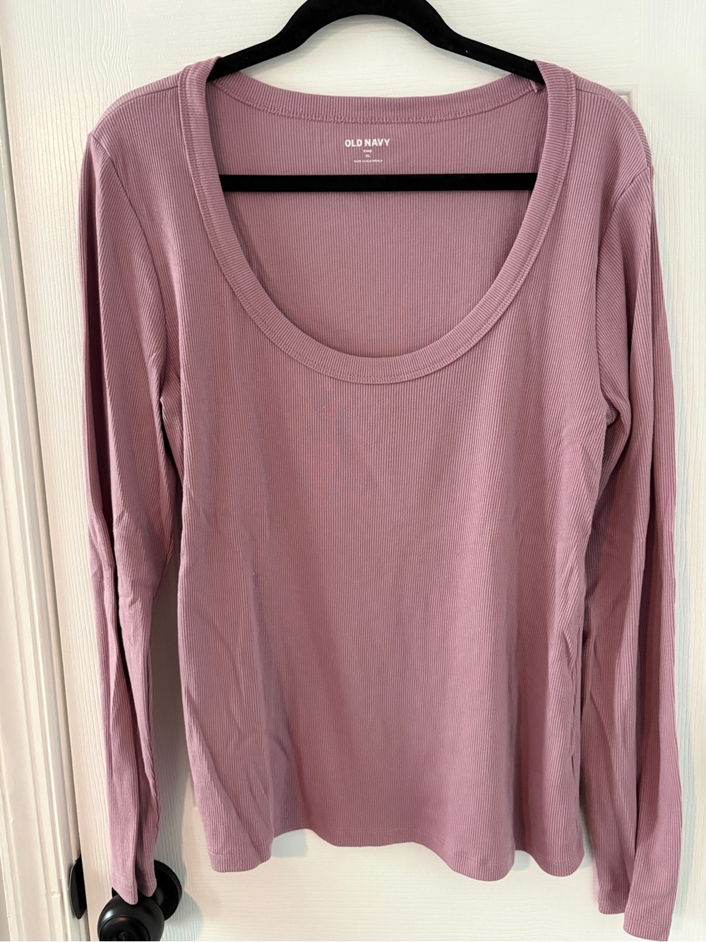 Old Navy Long Sleeve Scoop Neck Ribbed Top - Mauve Pink